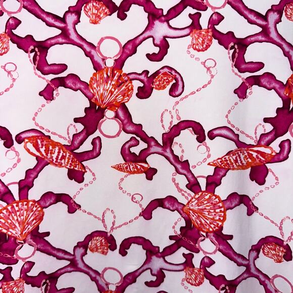 Lands’ End Short Sleeve Crew Neck Coral Shells Swim Tee Rash Guard Size Small - Picture 3 of 9